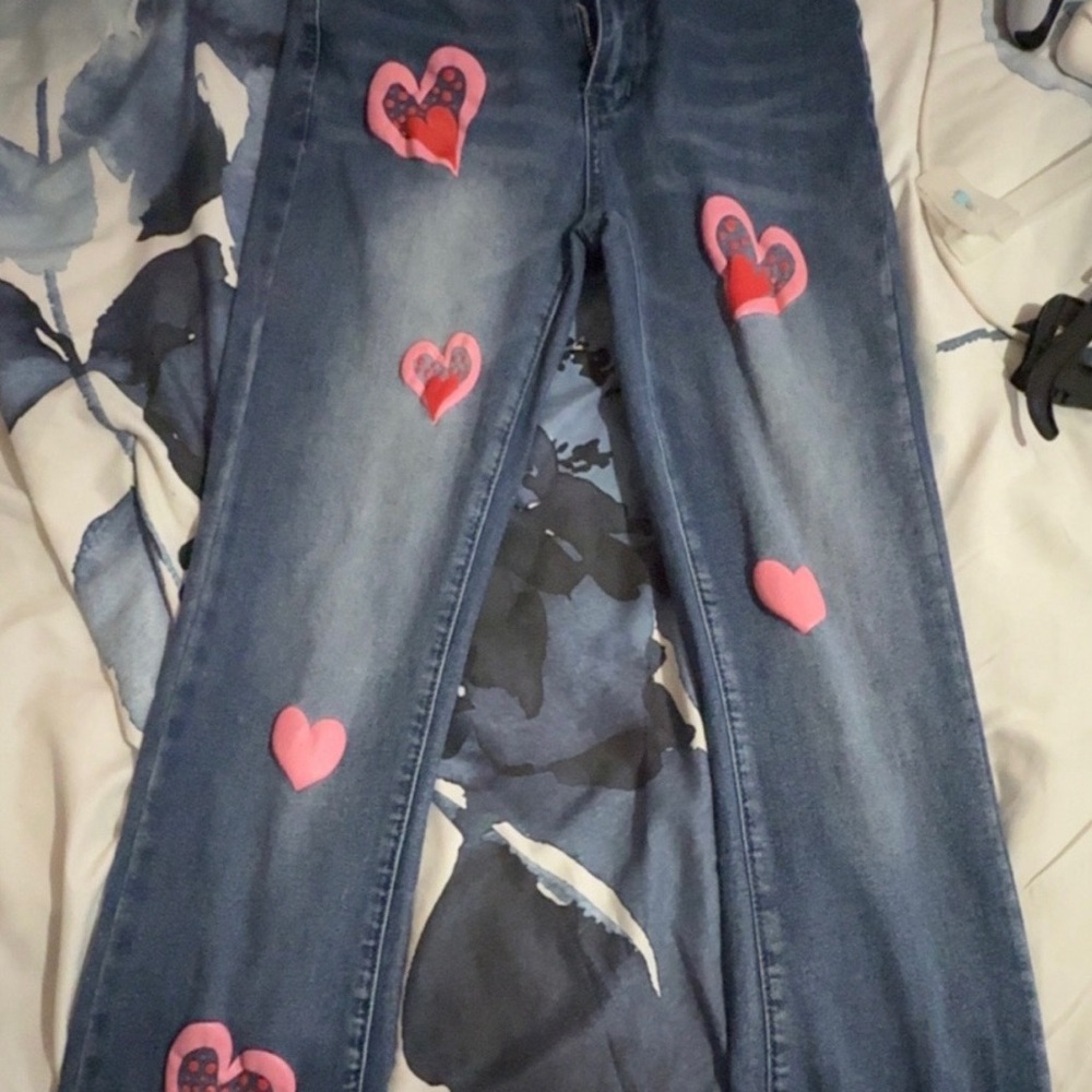 Heart Embellished Blue Jeans